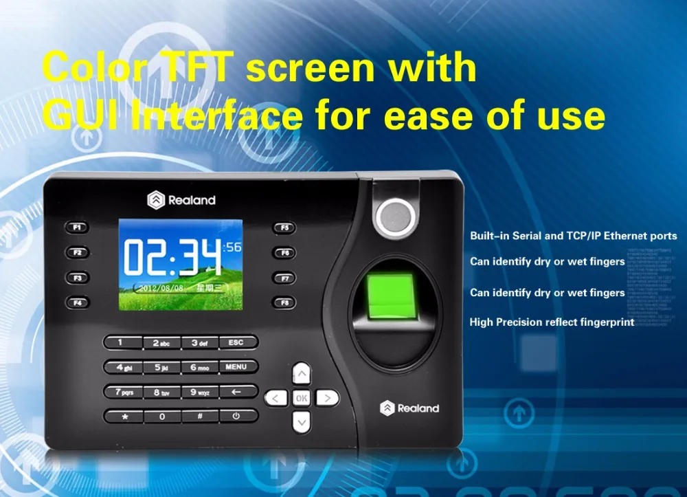 2,4 дюймов TFT Цвет Дисплей сотрудника TCP/IP Фингерпринта Usb Время Регистраторы Realand A-C081