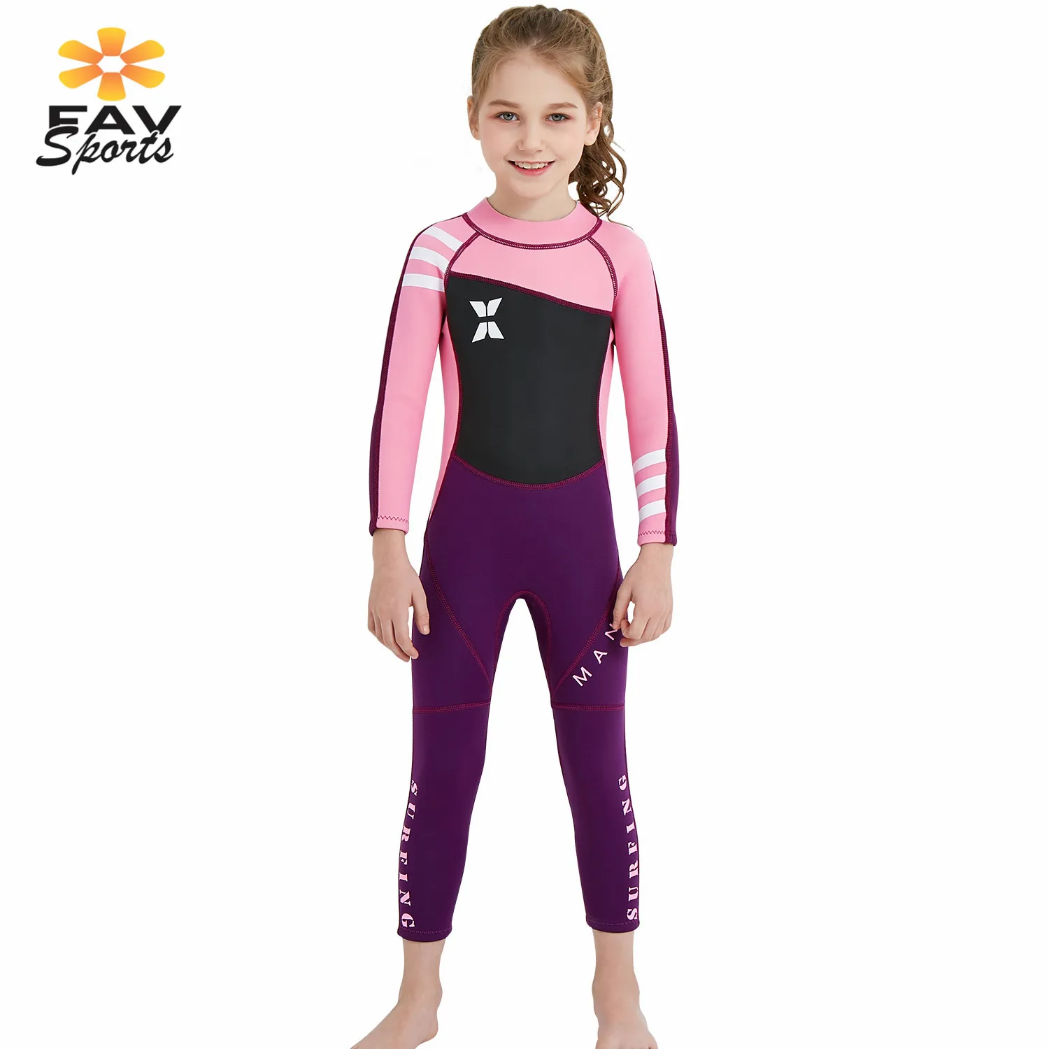 2,5 мм неопрен Dving брюки с УФ-защитой Детские Гидрокостюмы термо теплый длинный рукав купальник девушки серфинг гидрокостюмы - Цвет: Розовый