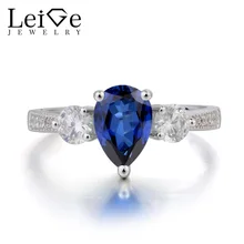 Leige Jewelry Lab Blue Sapphire Ring Wedding Ring Pear Cut Gemstone September Birthstone Solid 925 Sterling Silver Ring for Her