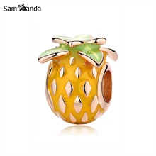 Nuevo auténtico 100% cuentas de plata de ley 925 cuentas de piña Tropical dijes Rosa oro ajuste pulsera de Pandora Diy joyería de las mujeres(China)