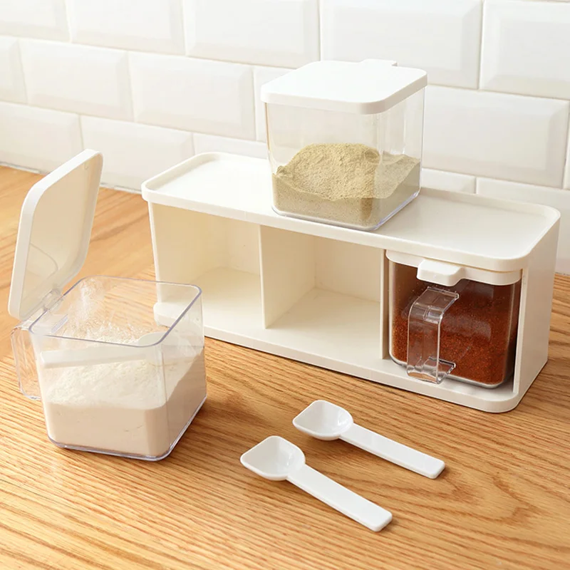 

Vertically Rotatable Storage Seasoning Boxes Spice Jar Bottle with Spoon Kitchen Supplies DC112