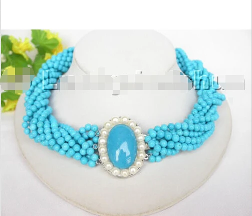 

Free shipping@@@@@ AAA 10Stds natural turquoise necklace lapis pearl clasp