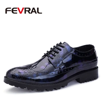 

FEVRAL New Spring Autumn Men Formal Wedding Shoes Luxury Men Business Dress Shoes Men Loafers Pointy Brogue Shoes Big Size 38~47