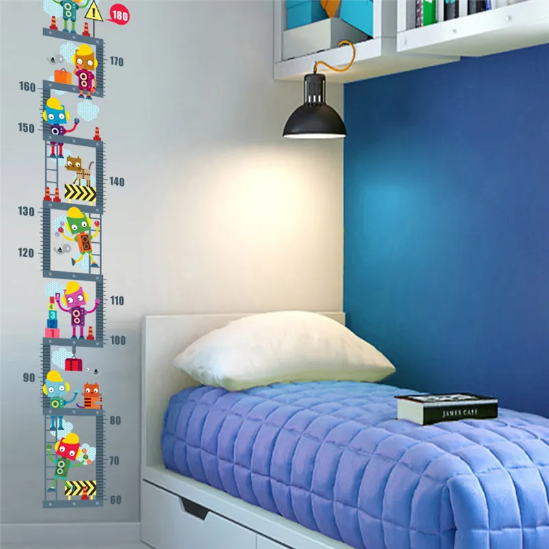 

Cartoons Robot Upstairs Height Measure Wall Sticker For Kids Room Boy's Room Decor Growth Chart Wall Decal Art Boy's Room Decor