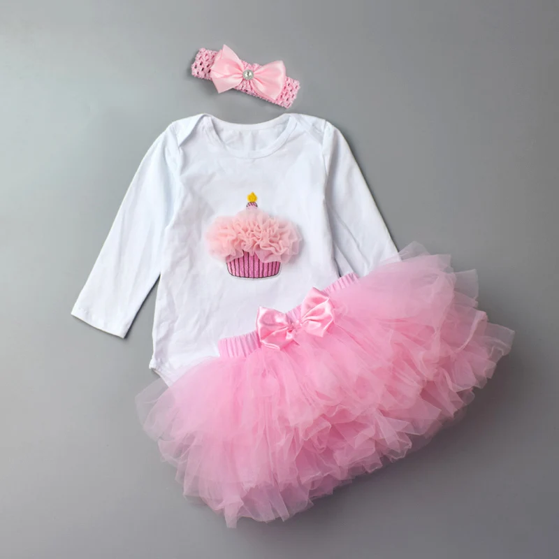 

3Pcs Baby Girl clothing Set Fashion Newborn Infant Tutu Skirt Organic Cotton Cartoon Bodysuits with handband Petticoat Clothes