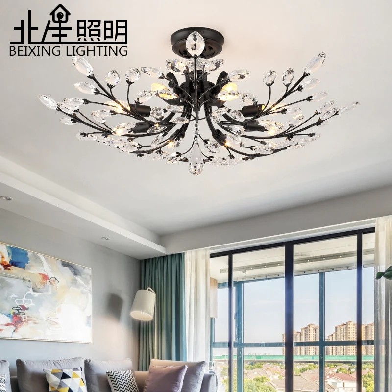 

Modern K9 Crystal LED Flush Mount Ceiling Chandelier Lights Fixture Gold Black Home Lamps for Living Room Bedroom Kitchen