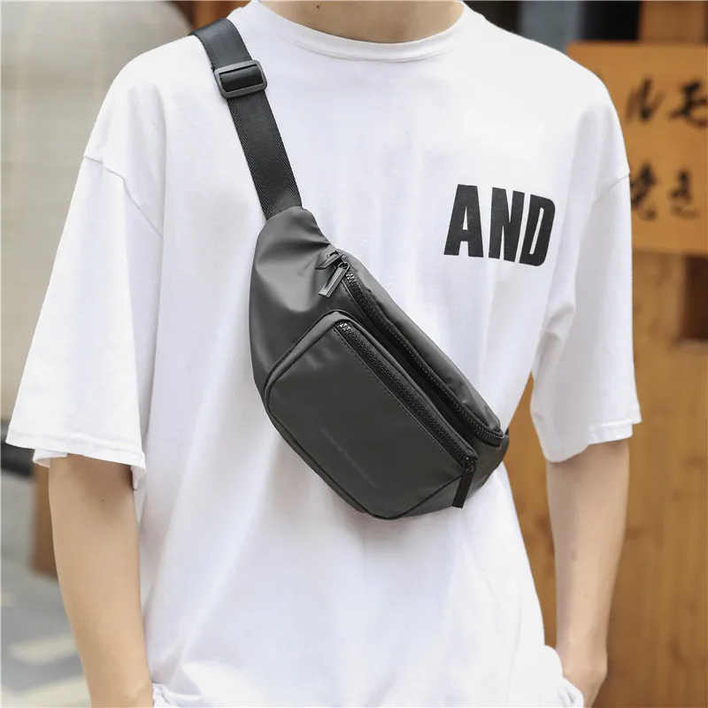 Fashion Fanny Pack Black Waterproof Money Belt Bag Men Purse Teenager's Travel Wallet Belt Male Waist Bags Crossbody Chest Bag - Color: Dark Gray