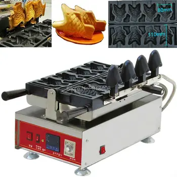 

4pcs Fish Waffle Commercial Use Non-stick 110v 220v Electric Digital Icecream Taiyaki Baker Maker Machine Iron Mold Pan