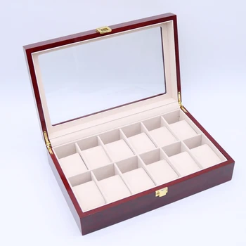 

High Quality 12 Slots Elegant Wood Watch Display Case Watches Box Glass Top Jewelry Storage Organizer caixa para relogio