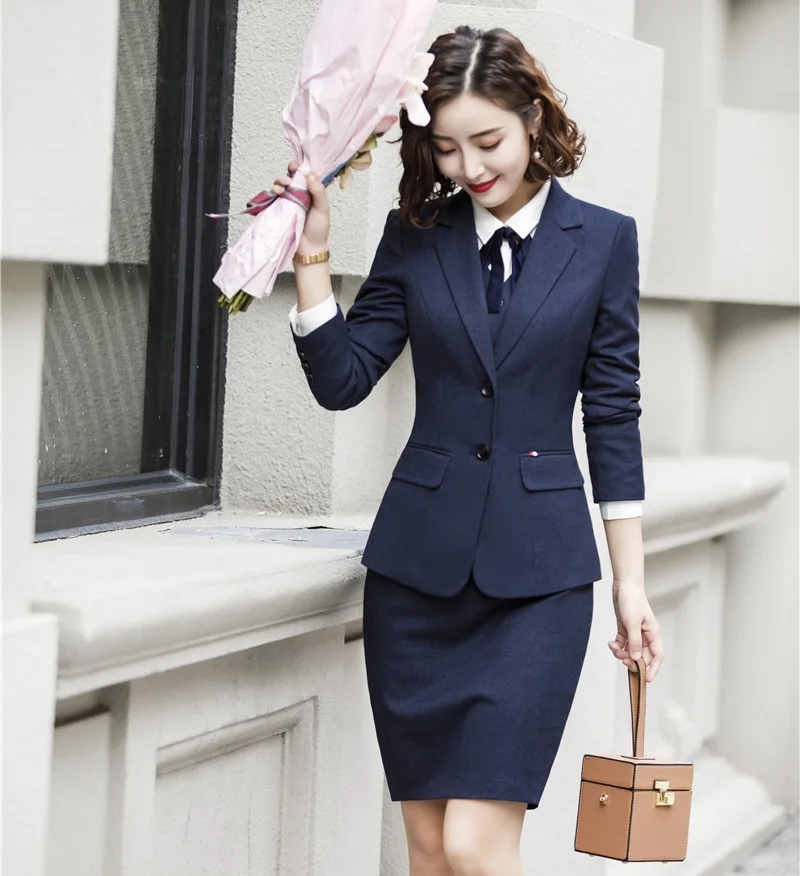 Formal 3 Piece Set Blazers Women Business Suits With Jackets Coat and Skirt and Vest Coat & Waistcoat Ladies Female Uniforms