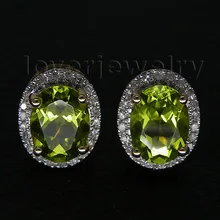 Pretty! овальные 6x8 мм шпильки перидотовые серьги, природные бриллианты Перидот обручальные серьги из твердого 14Kt желтого золота