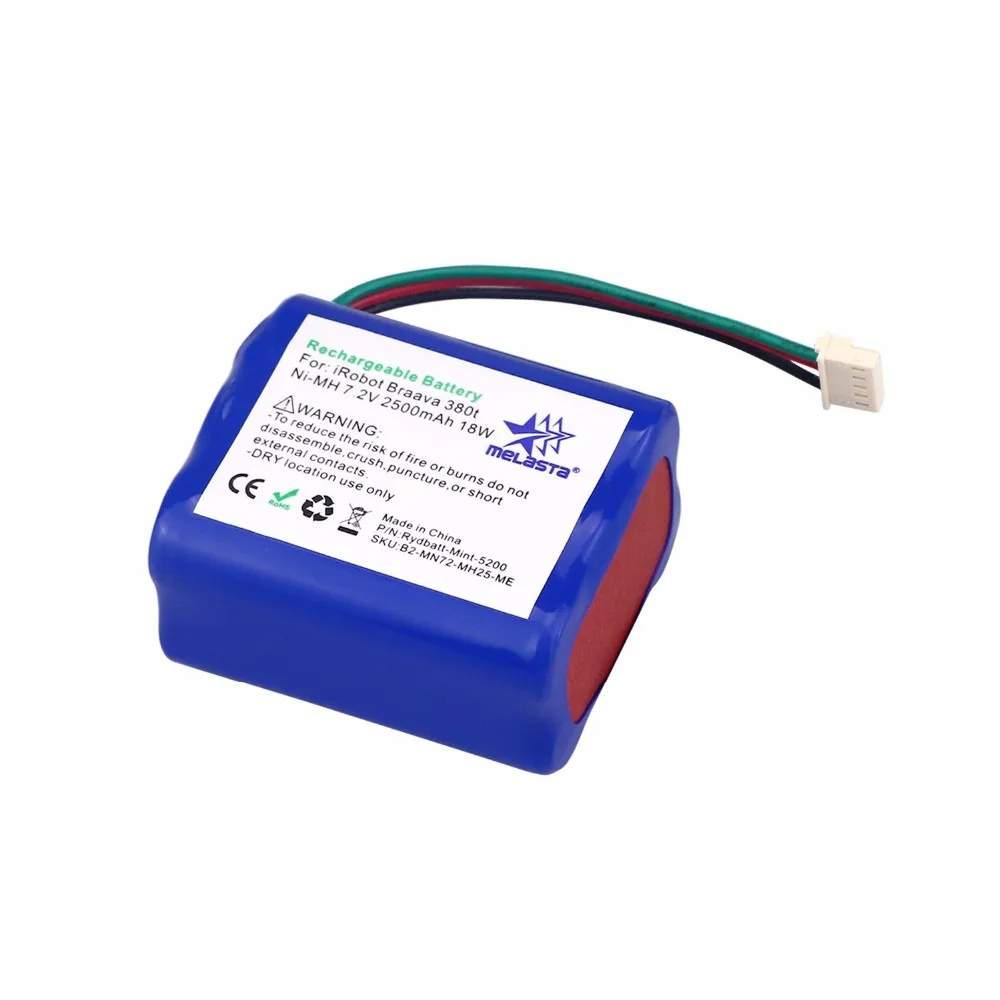 MELASTA 2 шт 7,2 V 2500mAh NiMH сменная батарея для iRobot Roomba Mint 5200 5200B 5200C Braava 380/380t 380j очиститель пола