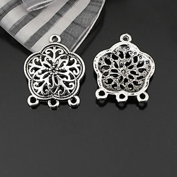 

(23636)30PCS 22x20MM Antique Silver Zinc Alloy Flower Earrings Connector Charms Jewelry Findings Accessories
