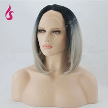 Ombre Wig Natural Black Silver Grey Short Bob Grey Synthetic Lace Front Wig Glueless Heat Resistant