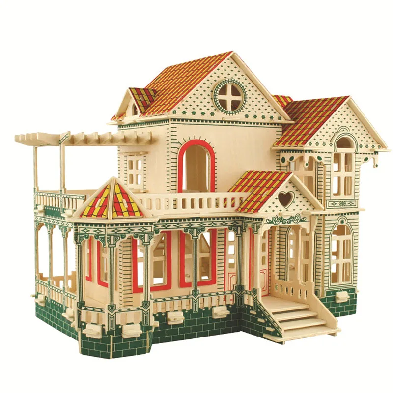 

3D Puzzle Wooden Building Model Kits DIY Puzzle Jigsaw Laser Cut Jigsaw Toy Assembled Brain Teaser Games Toys for Children Gift