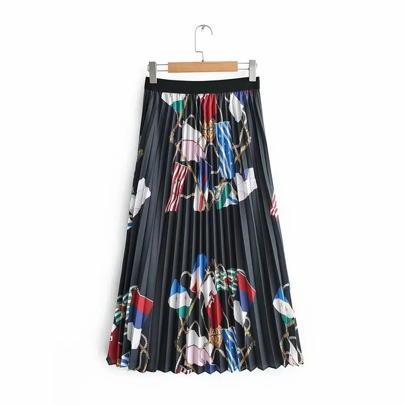 Популярная среда 9-45-9002 Европейская и американская модная плиссированная юбка средней длины с цепочкой