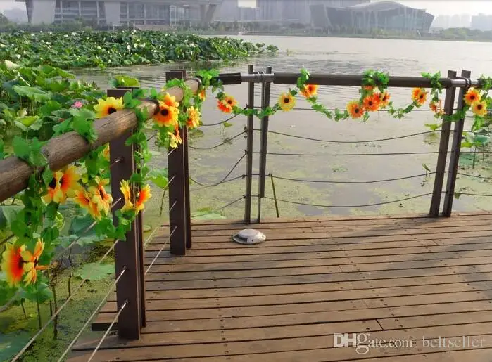  240CM Long Artificial Sunflower Silk Flowers Garland Vine Ivy Rattan Leaf Flower Craft for DIY Home Wedding Floral Decorative Flowers