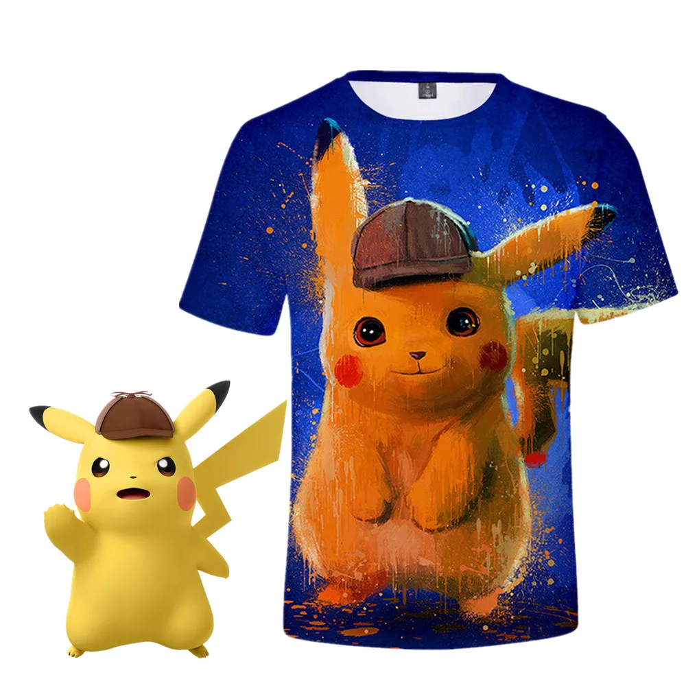 

Cosplay cartoon Movie Detective Pikachu costume 3D printed summer t-shirt top men women fashion casual anime t-shirt
