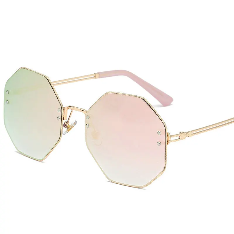 MINCL/большие Винтажные Солнцезащитные очки пилота женский в виде восьмиугольника с прозрачный солнцезащитные очки для женщин для мужчин, с металлической оправой, uv400 с коробкой NX - Цвет линз: pink silver