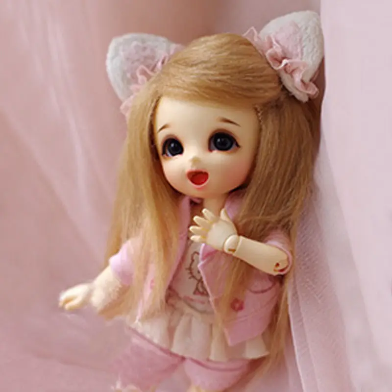 [Wamami] светильник коричневый/льняной длинный шерстяной парик 1/8 Pukifee Ae Lati BJD Dollfie 14 см