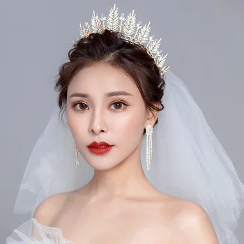 

Gold Crown Wedding Tiara Baroque Rhinestone Headband Quinceanera Mermaid Bridal Tiaras and Crowns for Women Leaf Hair Ornaments