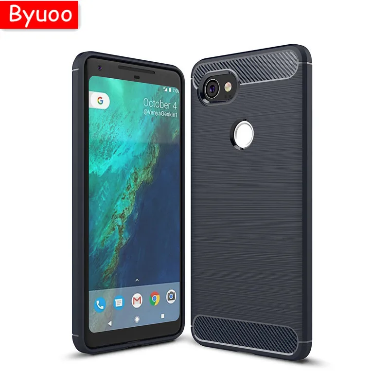 

Byuoo Light Soft Slim Silicone Carbon Fiber Brush Texture Protective Defender Case Cover for Google pixel 2XL 2 XL 3 3XL