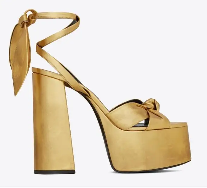 Moraima Snc/пикантные летние сандалии; женская обувь на платформе и толстом каблуке с открытым носком; кожаные сандалии в римском стиле со шнуровкой для бега; модельные сандалии на каблуке - Цвет: gold