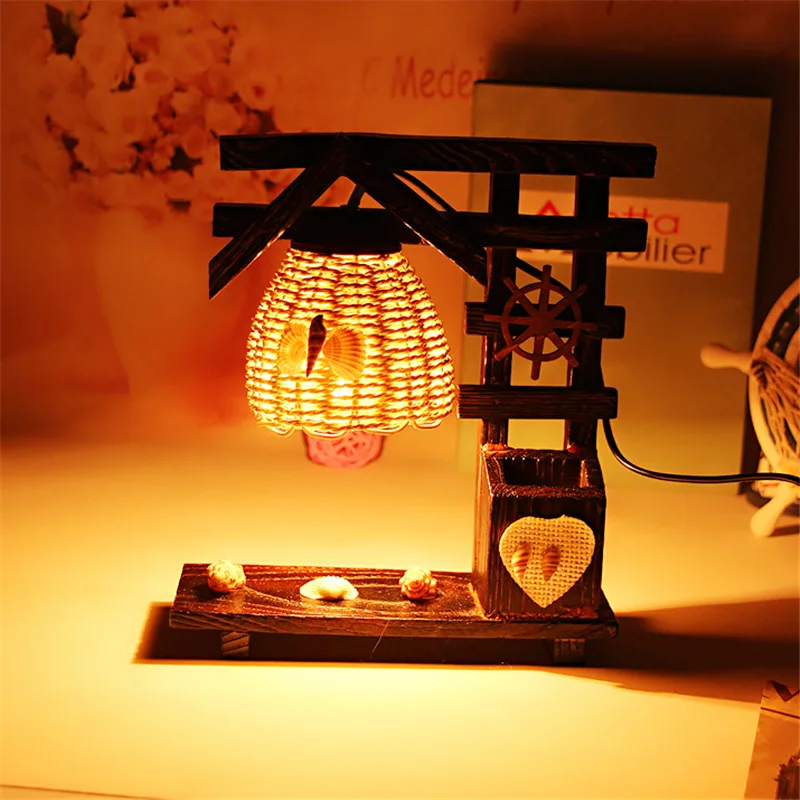 

Mediterranean wind wooden craft home decoration bedroom retro handicraft Table Lamps LO829