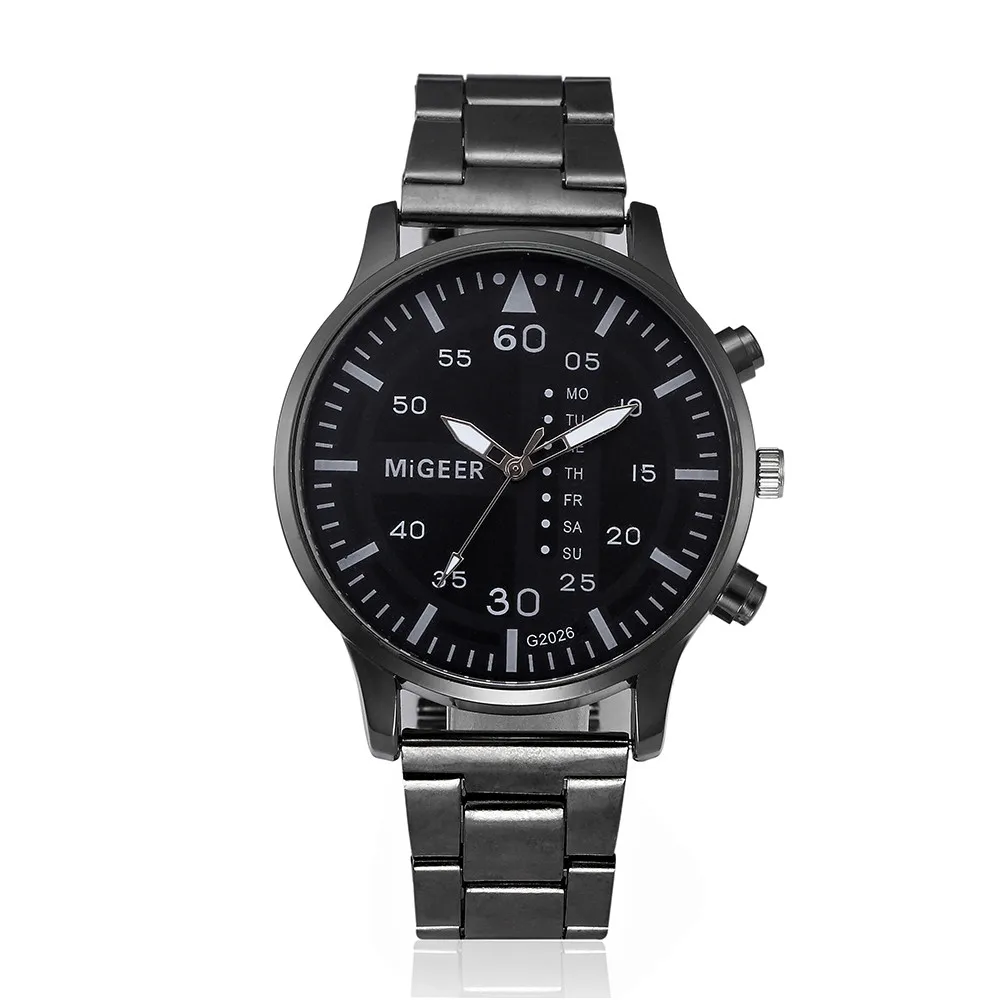 Часы для мужчин модные для мужчин кристалл нержавеющая сталь Аналоговые кварцевые наручные часы браслет мужские часы Relogio Masculino идеальный подарок - Цвет: Black