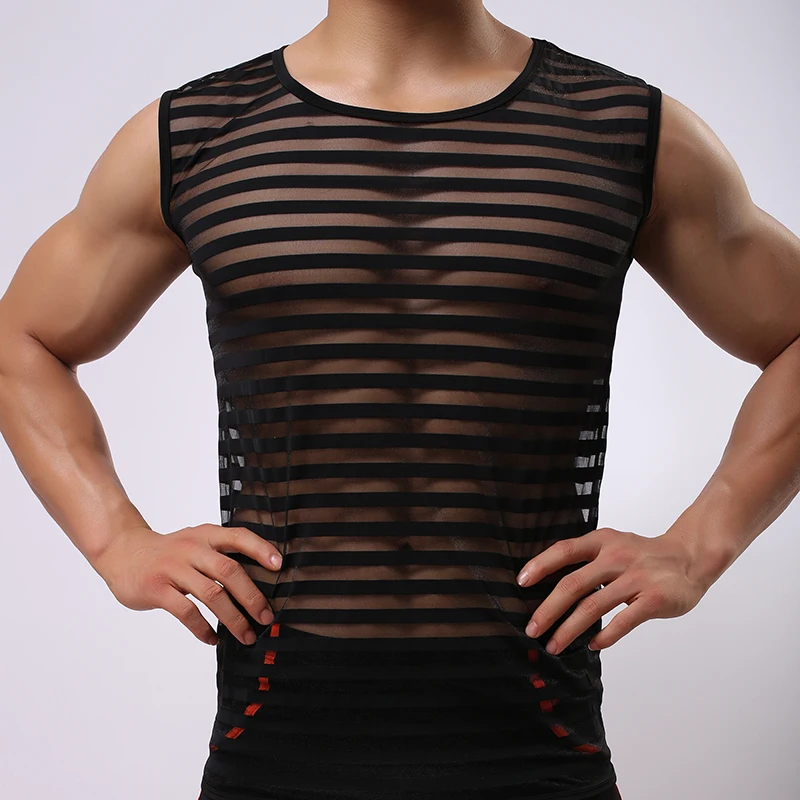 Gay Tank Tops/Man Sexy Mesh Transparent Bodybuilding Vest/Gay