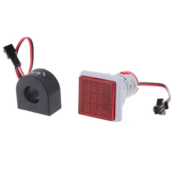 

Digital 3in1 AC Voltmeter Ammeter Frequency Meter Indicator 60-500V 0-100A 20-75Hz 22mm Signal Light with CT