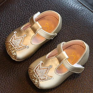 Claladoudu/Обувь для маленьких девочек; обувь для новорожденных с кристаллами; обувь для детей; обувь принцессы для девочек; мягкая обувь для первых прогулок; стелька; 10,5-15 см - Цвет: gold