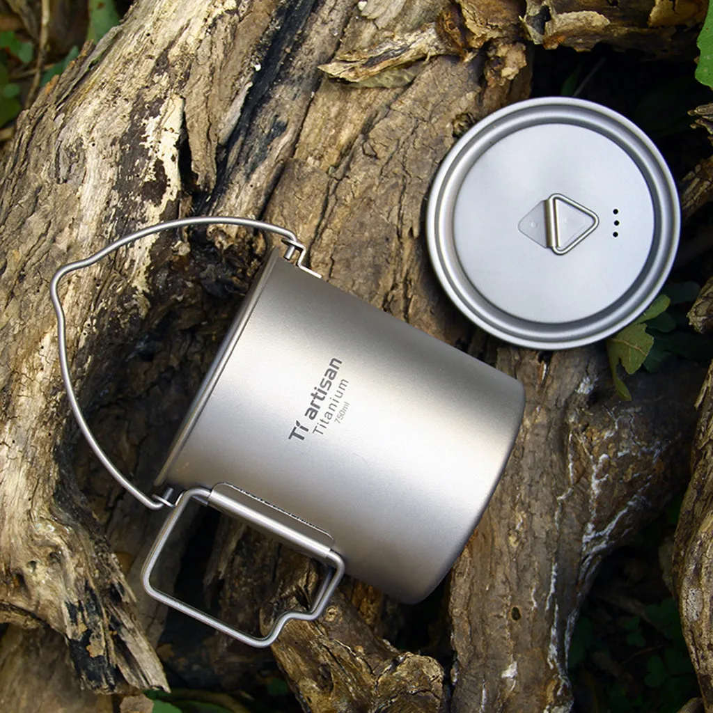 

Ultralight Titanium Cup Picnic Outdoor Titanium Water Mug With Folding Handles Drinking Camping Cups 300/350/550/ 650/750ML