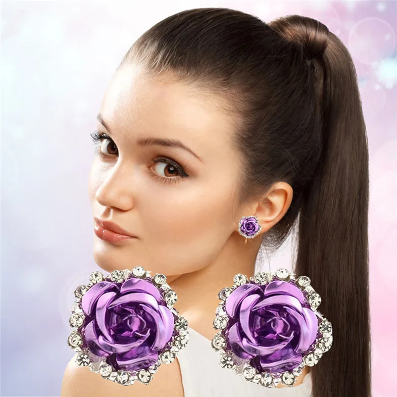 2018 Trendy stud earrings for women Girls Elegant Cute Women Lady Girls Black White Rose Flower Stud Earrings Brincos J04#N (6)