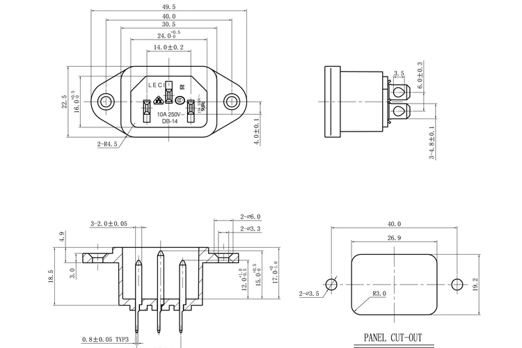 3 шт. Ac 250V 10A 3P Iec320 C14 гнездо входа питания черная W крышка