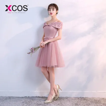 A XCOS 6 стилей пыльные розовые короткие платья для невесты Кружева Дешевые Формальные Выпускные Платья Vestidos De Noiva Robe De Mariage - Цвет: A