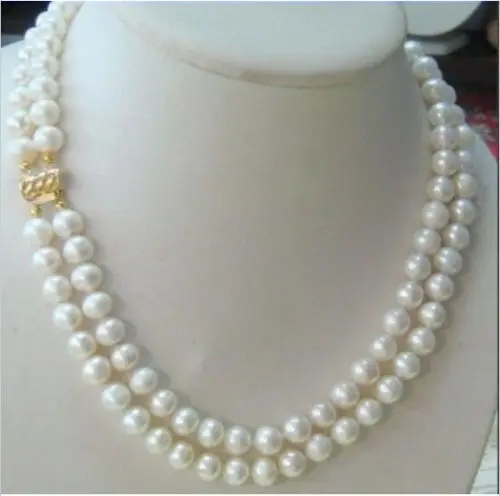 

Free Shipping >>WHOLESALE 2 ROW 8-9MM AKOYA WHITE PEARL NECKLACE 14K CLASP 18