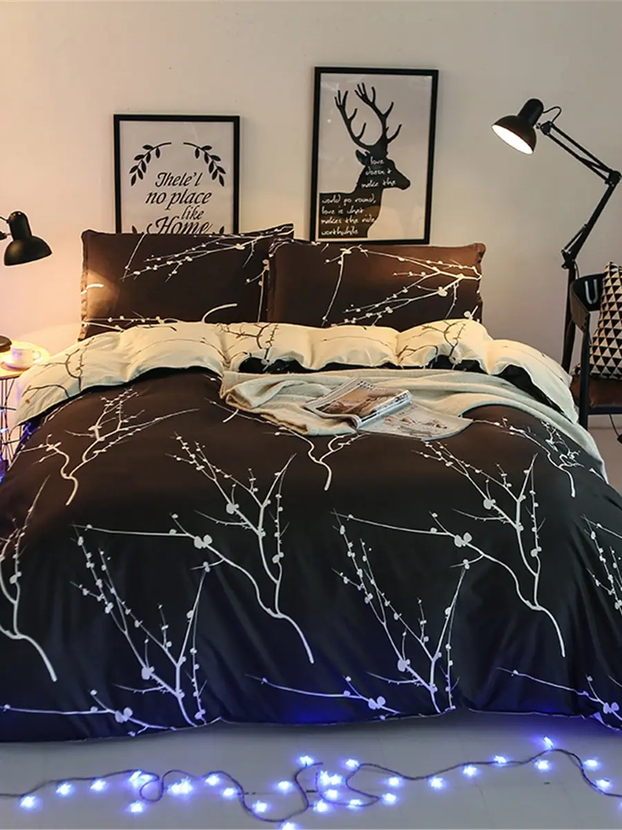 

4Pcs Duvet Cover Set Trees Pattern Simple Style Aloe Cotton Bedding Set