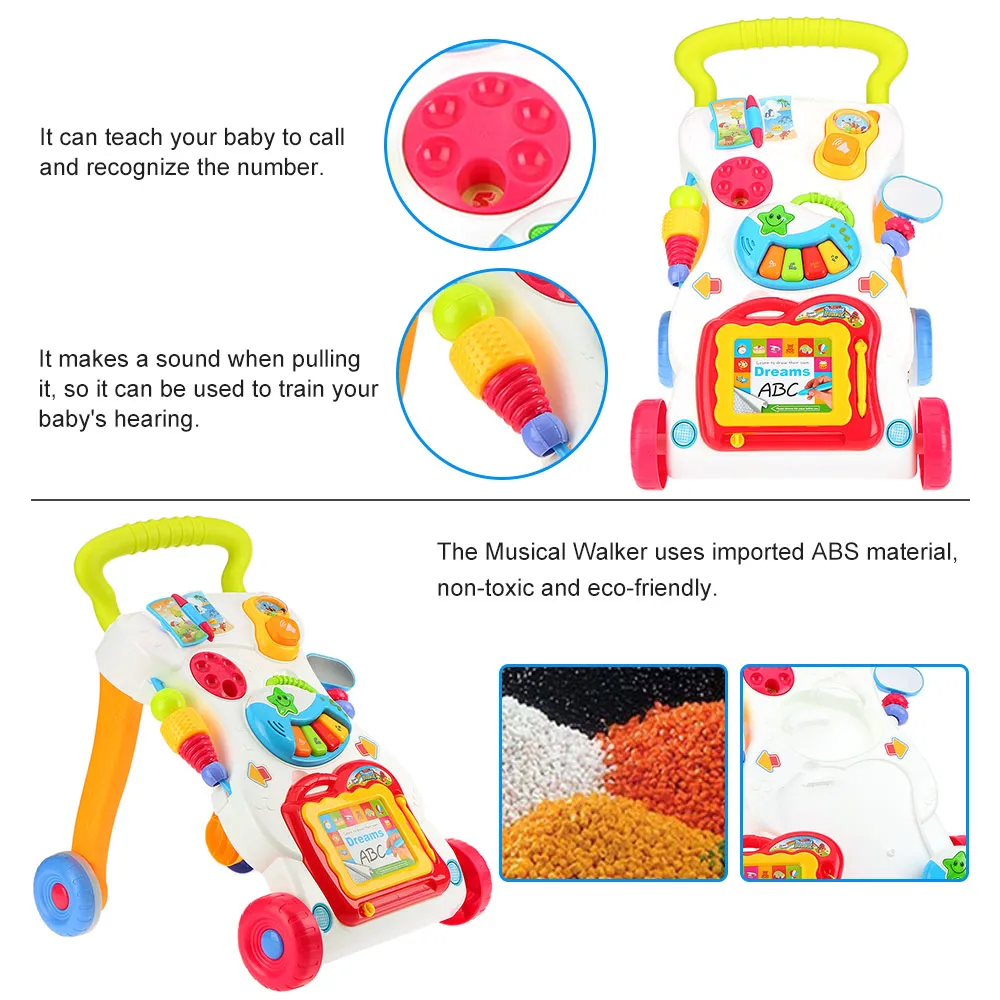 Многофункциональная детская ходунка, детские первые шаги, автомобильная игрушка-тележка для ребенка, сидячие музыкальные ходунки с Регулируемый винт, игрушки для детей