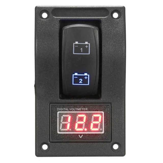 12V LED Dual Digtal Voltmeter Battery Test Panel Rocker Switch for Car