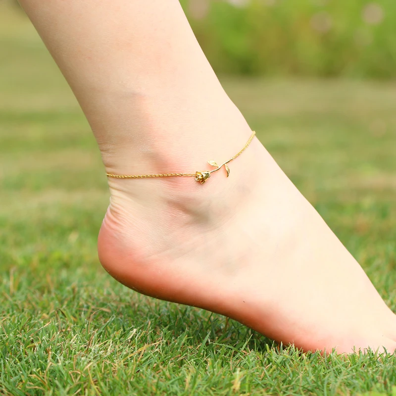 

DUOYING 2019 Anklet Bracelet Anklet Jewelry Adjustable Anklet Chain Foot With Rose Pendant Anklets for Women