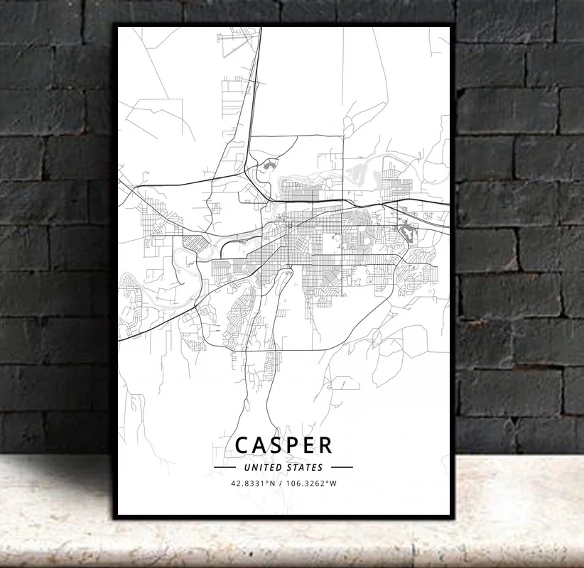 Casper United States Modern City Map Canvas Art Print Home Room Decor Poster | Дом и сад