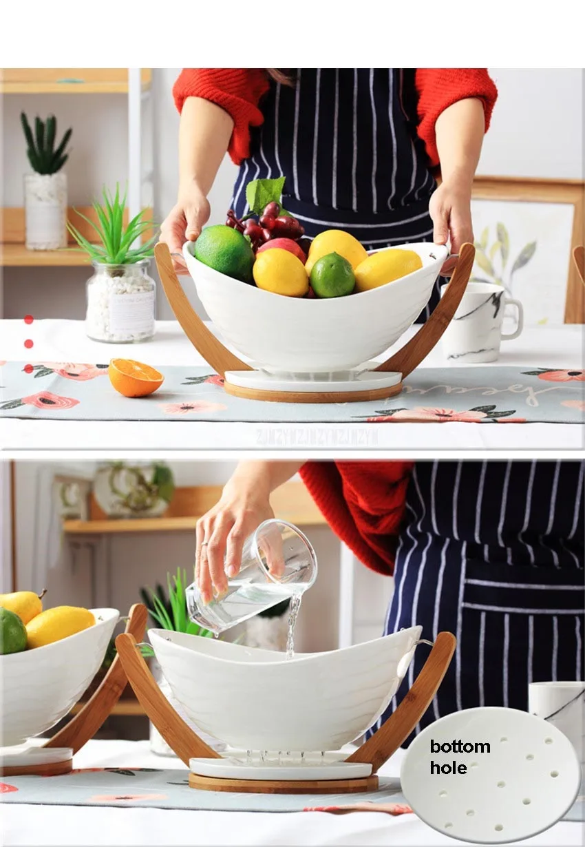 Многофункциональная керамическая корзина для слива фруктов с бамбуковым лотком овощная корзина переносная домашняя кухня корзина для