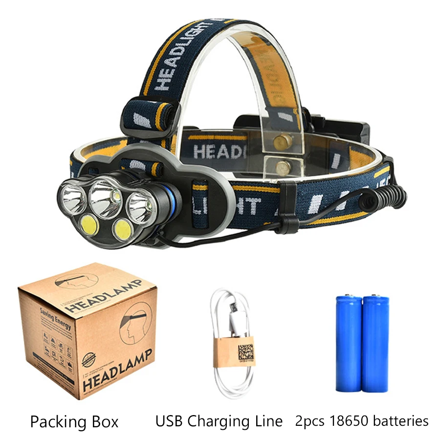 

XML-T6+COB 5leds/7leds LED Headlight 18000lm LED Head Light Lamp Tube Torch Flashlight+USB Cable+18650 Battery