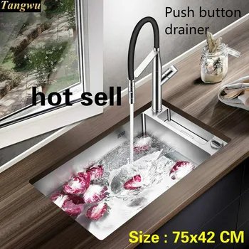Online Free Shipping Household Kitchen Manual Sink Single Trough Wash The Dishes 304 Stainless Steel Luxury Big Hot Sell 750x420 MM
