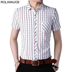 R.n.j. Брендовые деловые рубашки в мелкую клетку мужская одежда 2018 с коротким рукавом мужские повседневные тонкие рубашки подходят для мужчин