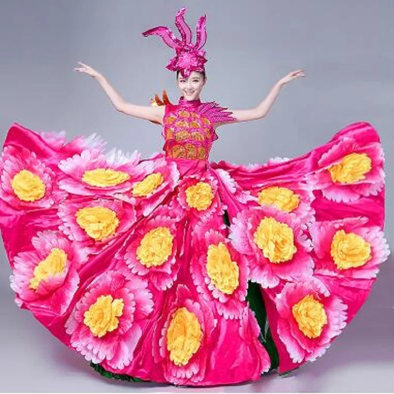 

New Opening Dance Costumes, New Opening Dance, Big Swing Skirt, Flower, Shengshi Dance Costume, Stage Costume