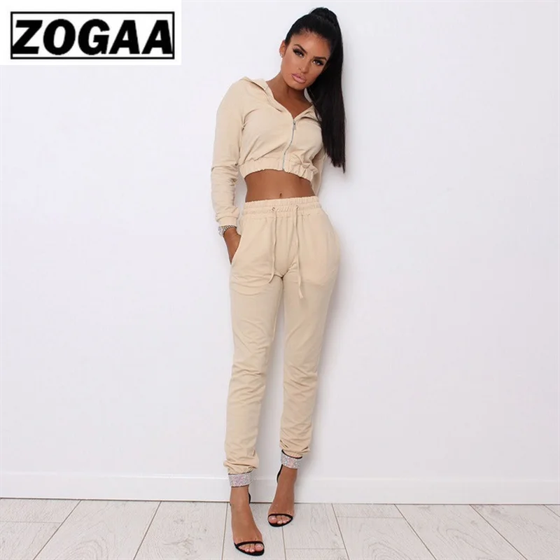 

ZOGAA Solid Color Female Jogging Suits with Zipper High-quality Polyester Spandex Causal Clothes Breathable Women's Leisure Suit