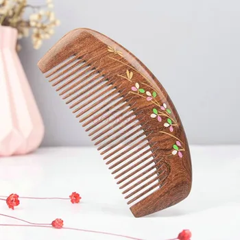 

Natural Sandalwood Comb Electrostatic Portable Cute Combs Long Hair Shun Fine Tooth Massage Lettering Hairbrush Hairdressing