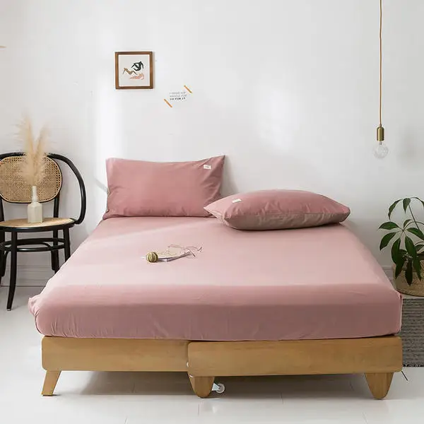V4 Solid Color Bed Sheet Quality Cotton Fitted Sheet Pillowcases Bedsheet With Elastic Queen King Full Twin Size 150*200/180*200cm - Цвет: V4